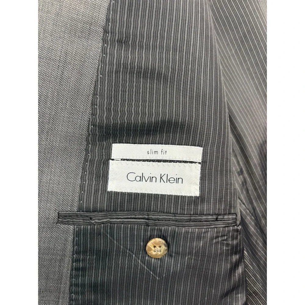 Calvin Klein 48XL 48L 40x34 Gray 2pc Pant Suit 100% Wool Slim Fit Flat Front